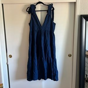 House of Harlow 1960 Linen Blend Midi Dress with Tie Straps